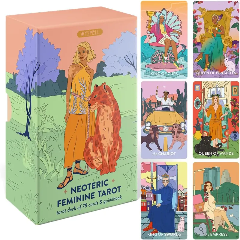 Wyspell Neoteric Feminine Tarot — pastel box and sample cards featuring diverse female figures